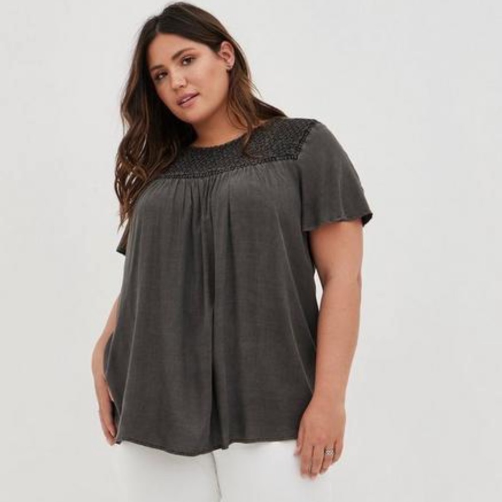 Torrid Challis Smocked Detail Flutter Sleeve Top